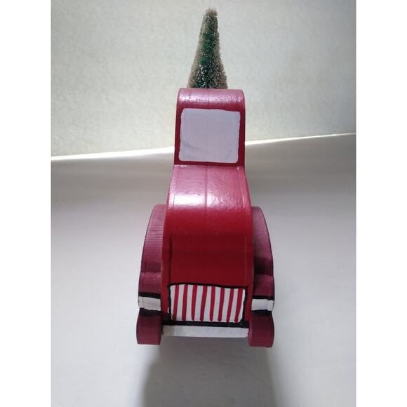 Christmas Farm Wooden Red Truck Ornament with Bottle Brush Trees Christmas Decor - Picture 4 of 7
